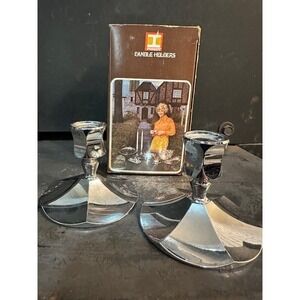 Vintage‎ Irvinware Chrome Candle Holders Set of 2 MCM Taper Holders